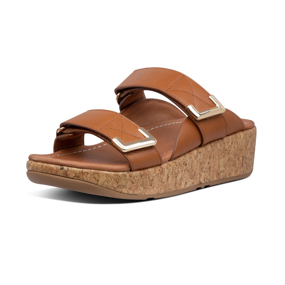 Fitflop Womens Slides - Remi Adjustable Leather - Brown - 976-CGTMSK